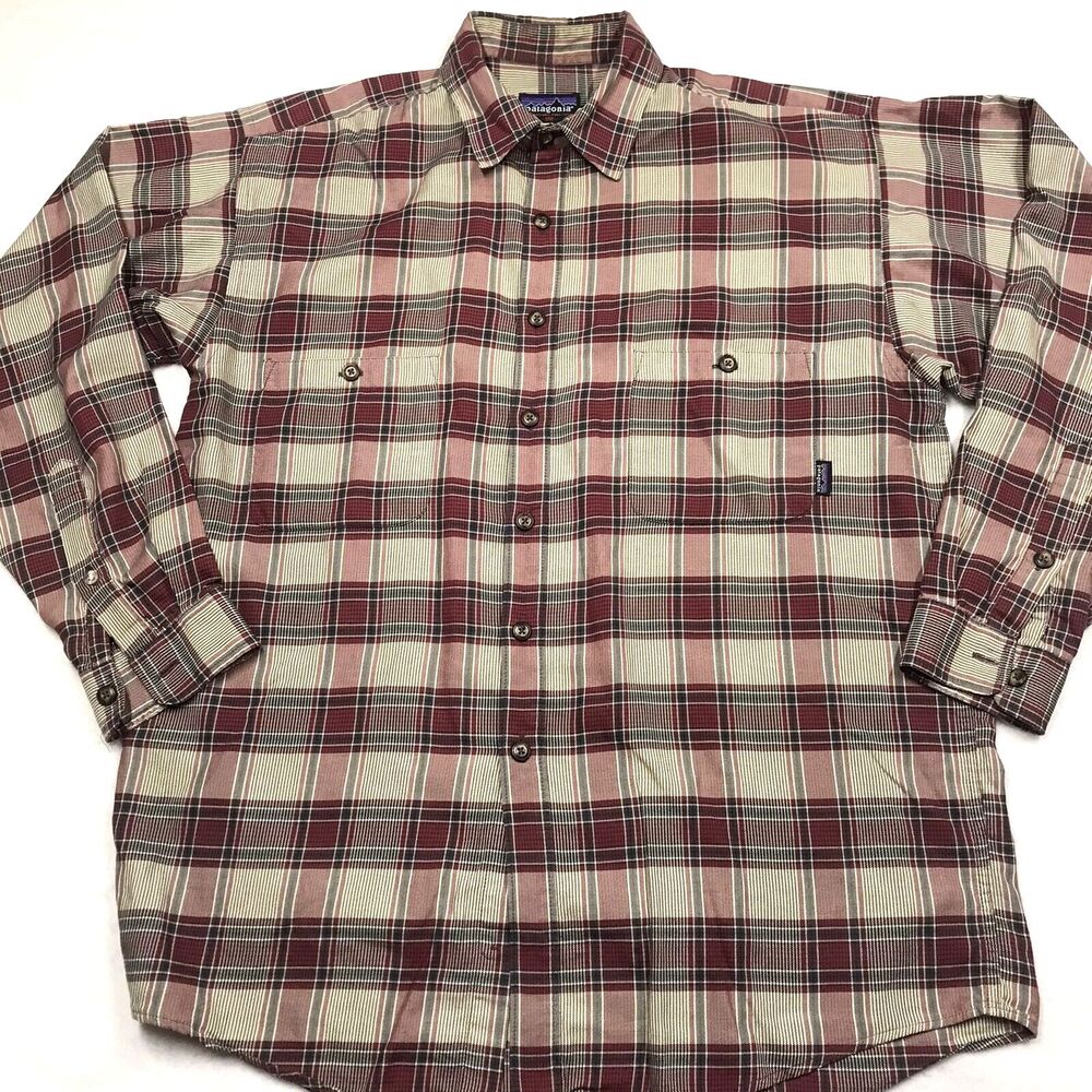 Patagonia Red and Cream Plaid Button-Down Shirt
